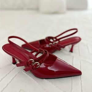 Red Patent Leather Slingback Heels